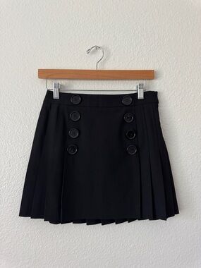 Vintage BEBE Black Pleated Button-Front Mini Skirt SZ 4